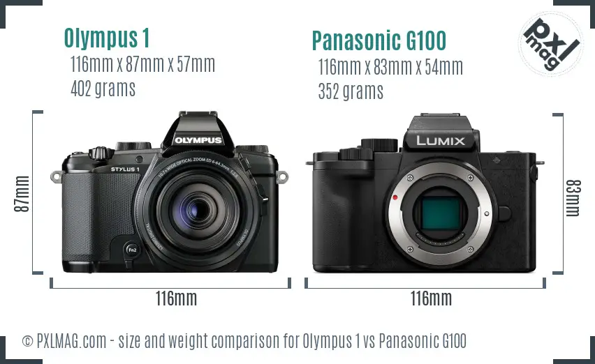 Olympus 1 vs Panasonic G100 size comparison