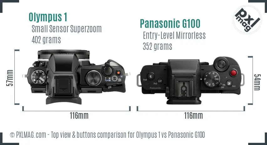 Olympus 1 vs Panasonic G100 top view buttons comparison