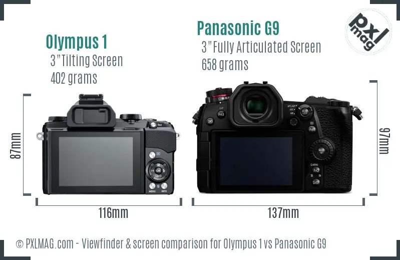 Olympus 1 vs Panasonic G9 Screen and Viewfinder comparison