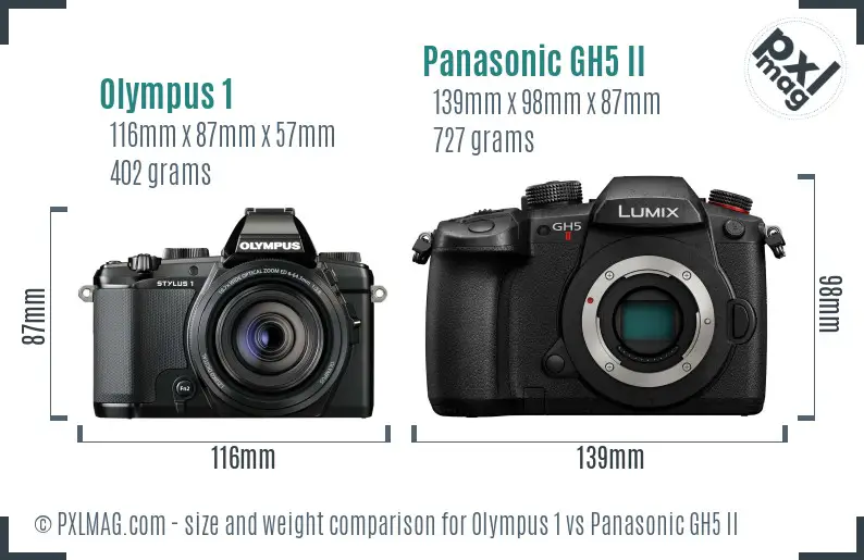 Olympus 1 vs Panasonic GH5 II size comparison Olympus 1 vs Panasonic GH5 II size comparison