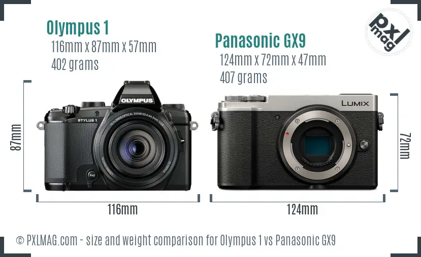 Olympus 1 vs Panasonic GX9 size comparison