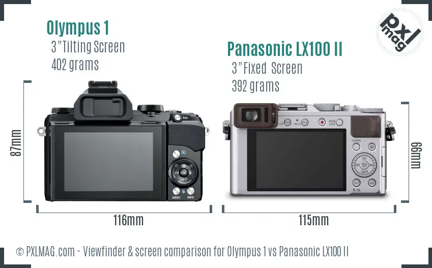 Olympus 1 vs Panasonic LX100 II Screen and Viewfinder comparison