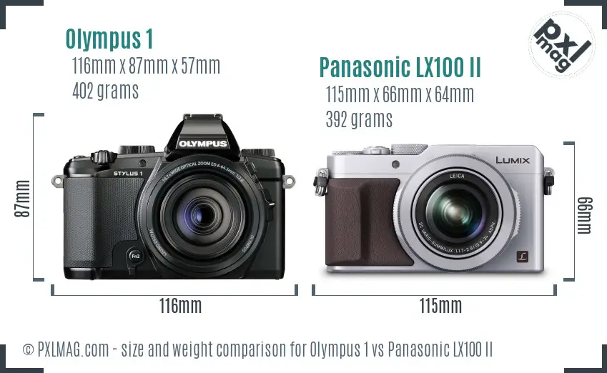 Olympus 1 vs Panasonic LX100 II size comparison