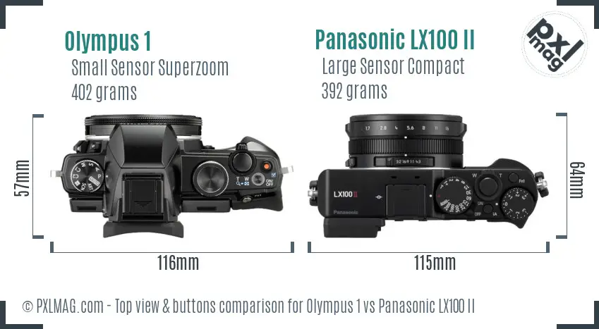 Olympus 1 vs Panasonic LX100 II top view buttons comparison
