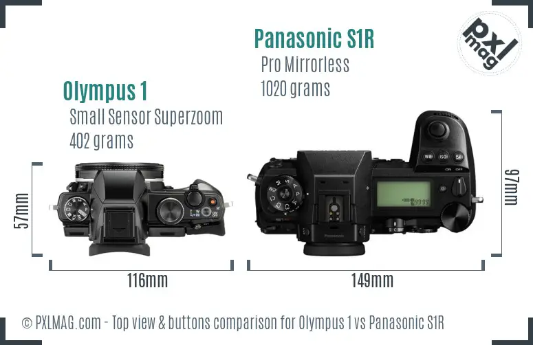 Olympus 1 vs Panasonic S1R top view buttons comparison