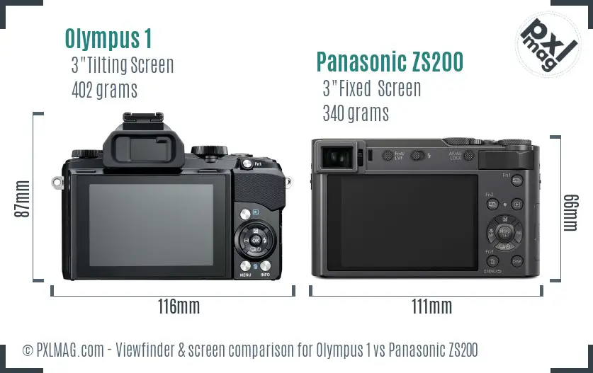 Olympus 1 vs Panasonic ZS200 Screen and Viewfinder comparison