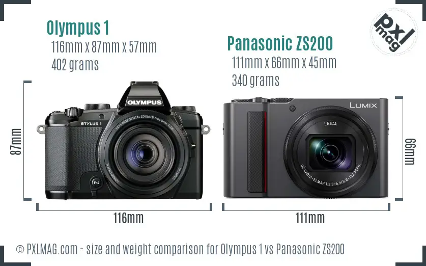 Olympus 1 vs Panasonic ZS200 size comparison