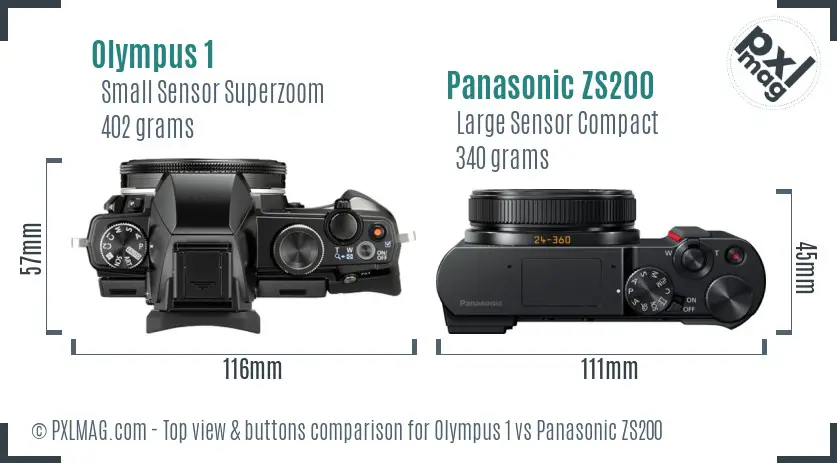 Olympus 1 vs Panasonic ZS200 top view buttons comparison
