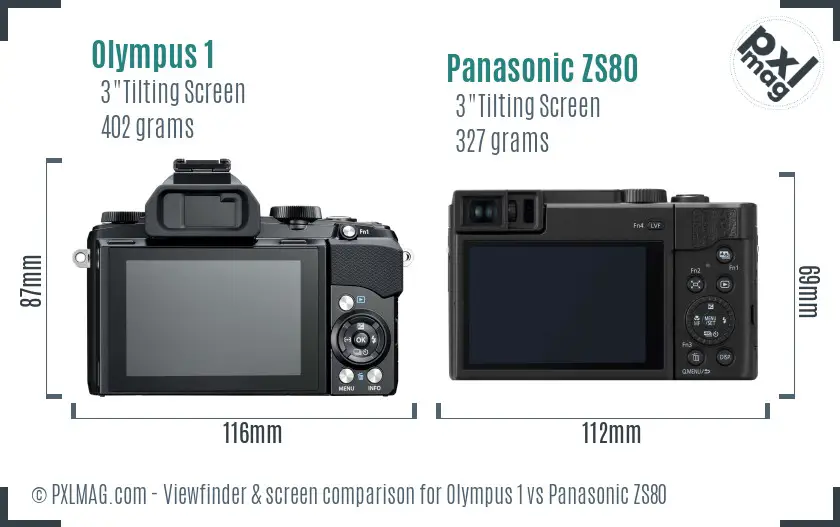Olympus 1 vs Panasonic ZS80 Screen and Viewfinder comparison