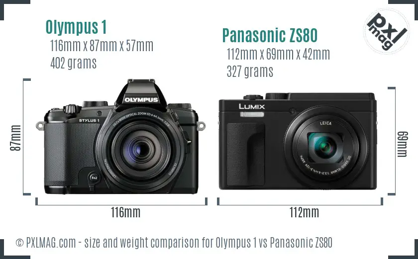 Olympus 1 vs Panasonic ZS80 size comparison