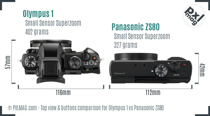 Olympus 1 vs Panasonic ZS80 top view buttons comparison