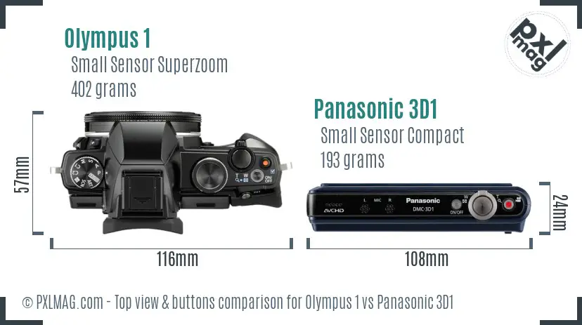 Olympus 1 vs Panasonic 3D1 top view buttons comparison