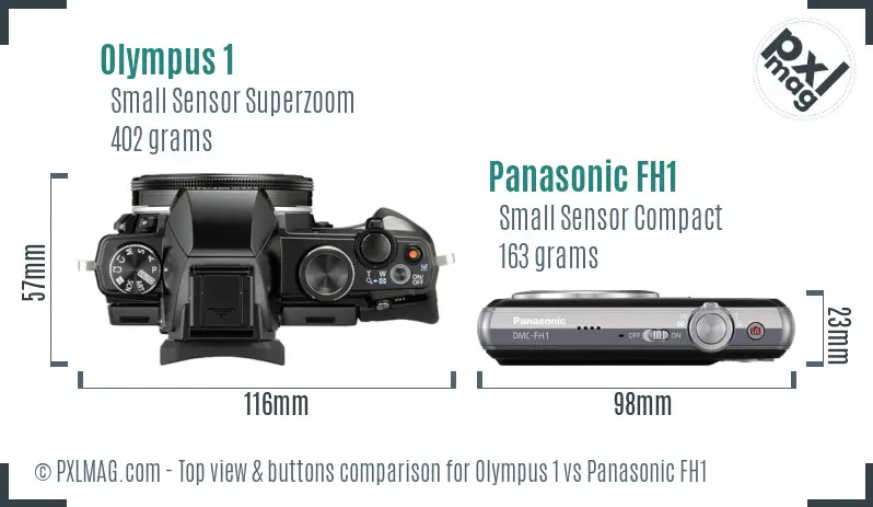 Olympus 1 vs Panasonic FH1 top view buttons comparison