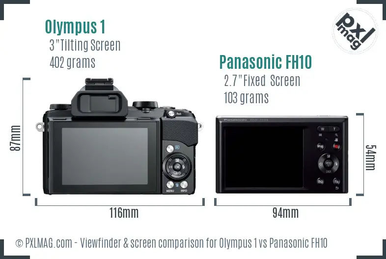Olympus 1 vs Panasonic FH10 Screen and Viewfinder comparison