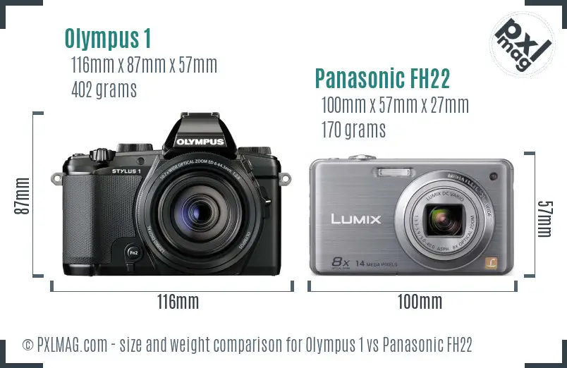 Olympus 1 vs Panasonic FH22 size comparison