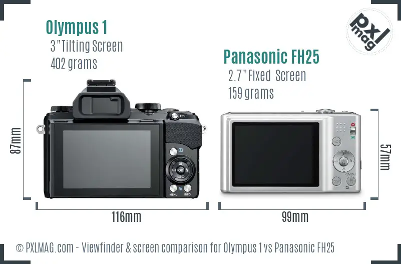 Olympus 1 vs Panasonic FH25 Screen and Viewfinder comparison