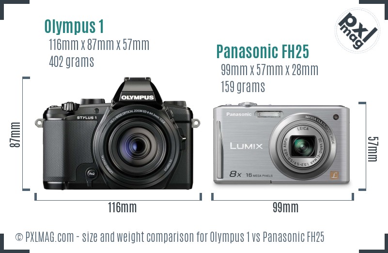 Olympus 1 vs Panasonic FH25 size comparison