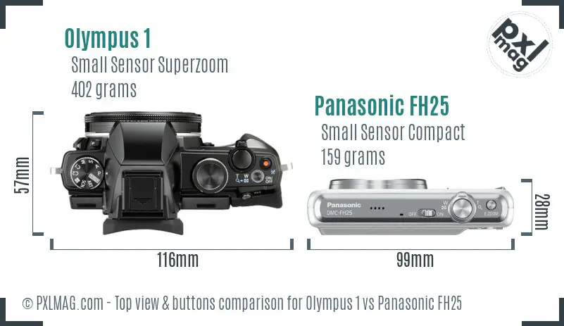 Olympus 1 vs Panasonic FH25 top view buttons comparison
