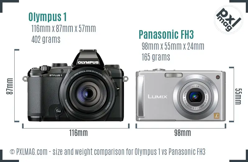 Olympus 1 vs Panasonic FH3 size comparison