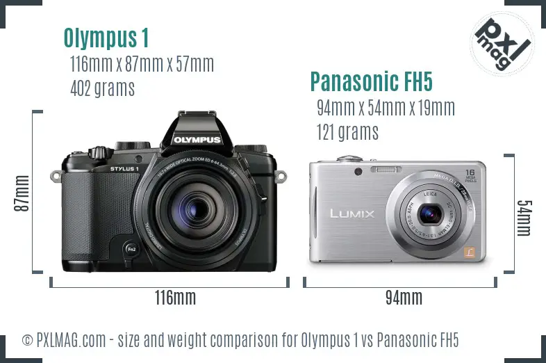 Olympus 1 vs Panasonic FH5 size comparison