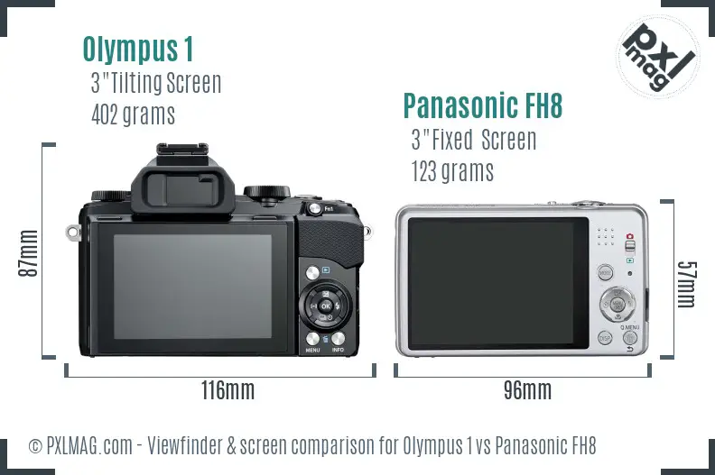 Olympus 1 vs Panasonic FH8 Screen and Viewfinder comparison