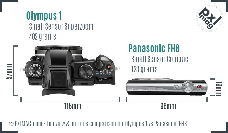 Olympus 1 vs Panasonic FH8 top view buttons comparison