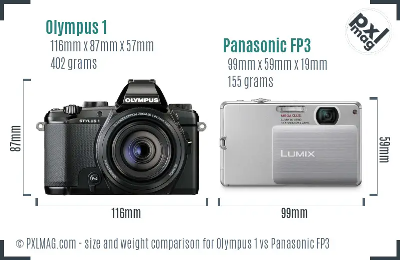 Olympus 1 vs Panasonic FP3 size comparison