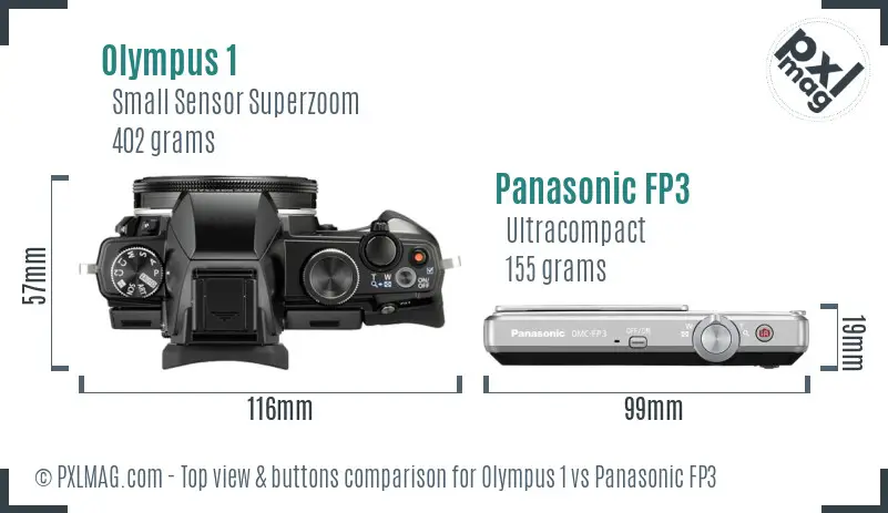 Olympus 1 vs Panasonic FP3 top view buttons comparison