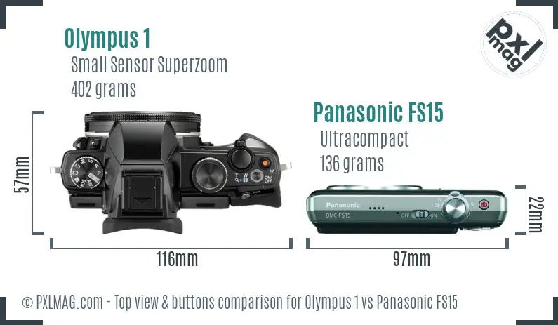 Olympus 1 vs Panasonic FS15 top view buttons comparison