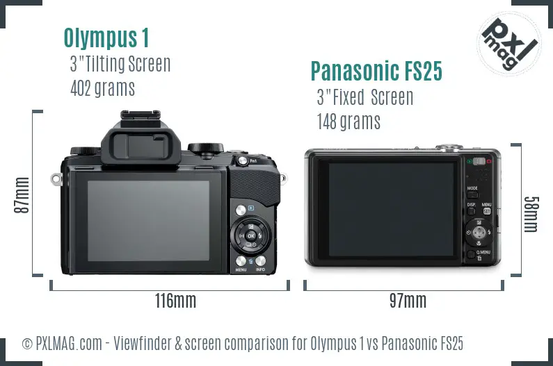 Olympus 1 vs Panasonic FS25 Screen and Viewfinder comparison