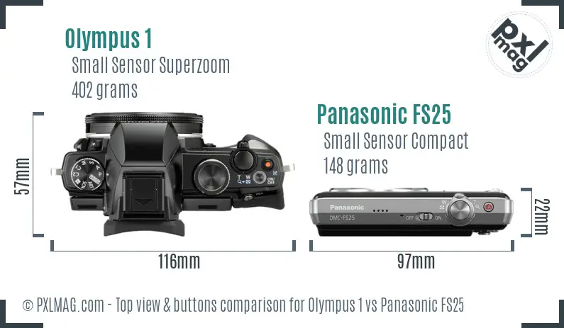 Olympus 1 vs Panasonic FS25 top view buttons comparison