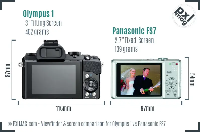 Olympus 1 vs Panasonic FS7 Screen and Viewfinder comparison