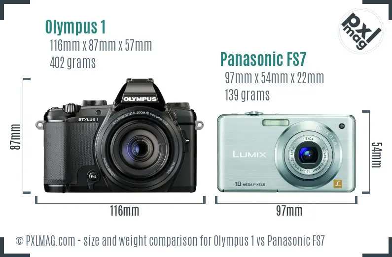 Olympus 1 vs Panasonic FS7 size comparison