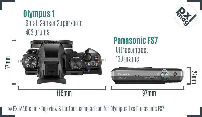 Olympus 1 vs Panasonic FS7 top view buttons comparison