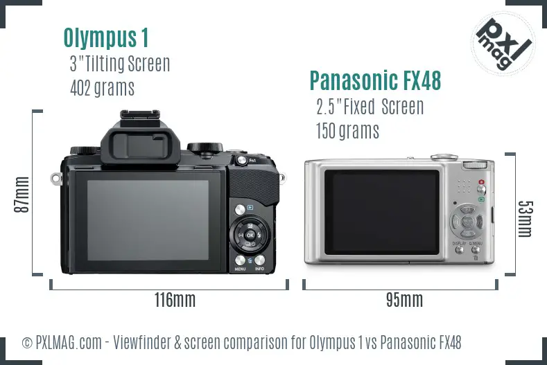 Olympus 1 vs Panasonic FX48 Screen and Viewfinder comparison