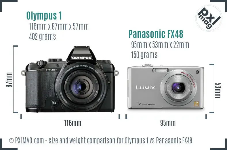 Olympus 1 vs Panasonic FX48 size comparison