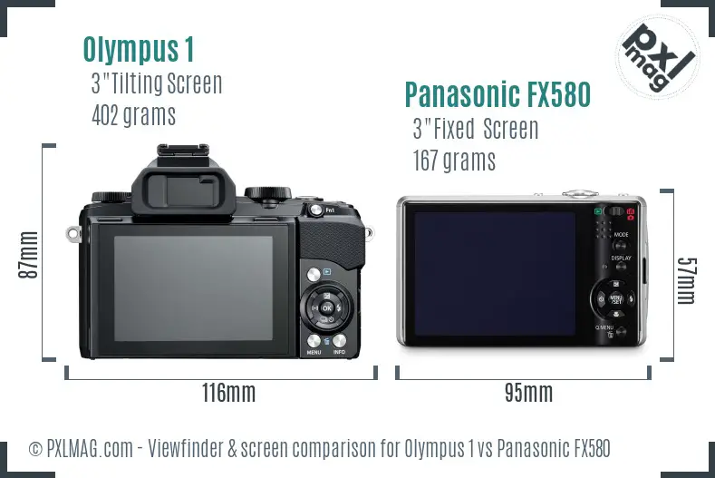 Olympus 1 vs Panasonic FX580 Screen and Viewfinder comparison