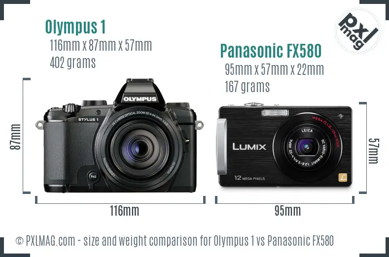 Olympus 1 vs Panasonic FX580 size comparison