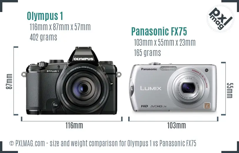 Olympus 1 vs Panasonic FX75 size comparison