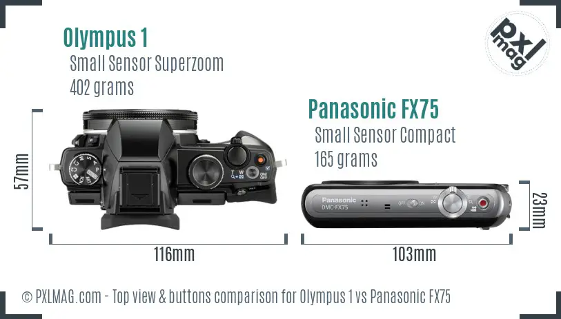 Olympus 1 vs Panasonic FX75 top view buttons comparison