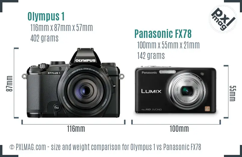 Olympus 1 vs Panasonic FX78 size comparison