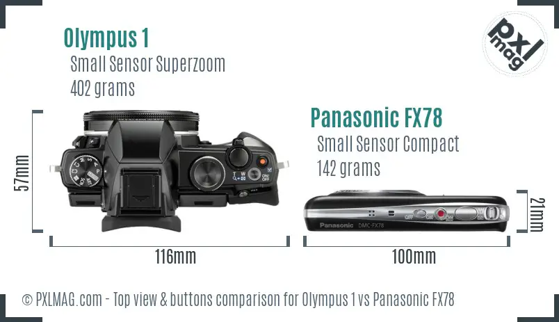Olympus 1 vs Panasonic FX78 top view buttons comparison
