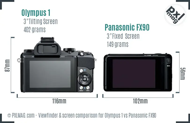 Olympus 1 vs Panasonic FX90 Screen and Viewfinder comparison