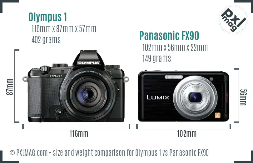 Olympus 1 vs Panasonic FX90 size comparison