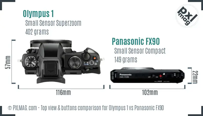 Olympus 1 vs Panasonic FX90 top view buttons comparison