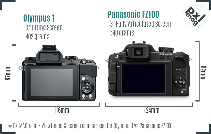 Olympus 1 vs Panasonic FZ100 Screen and Viewfinder comparison