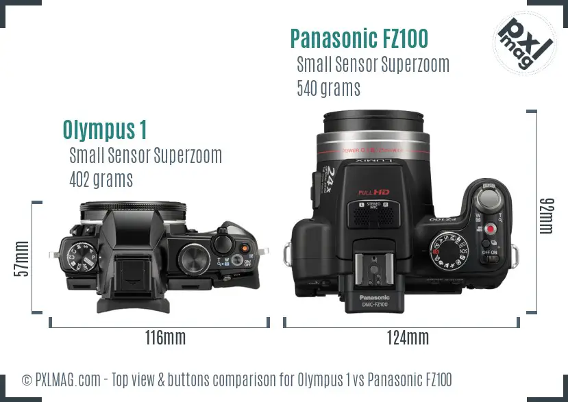 Olympus 1 vs Panasonic FZ100 top view buttons comparison