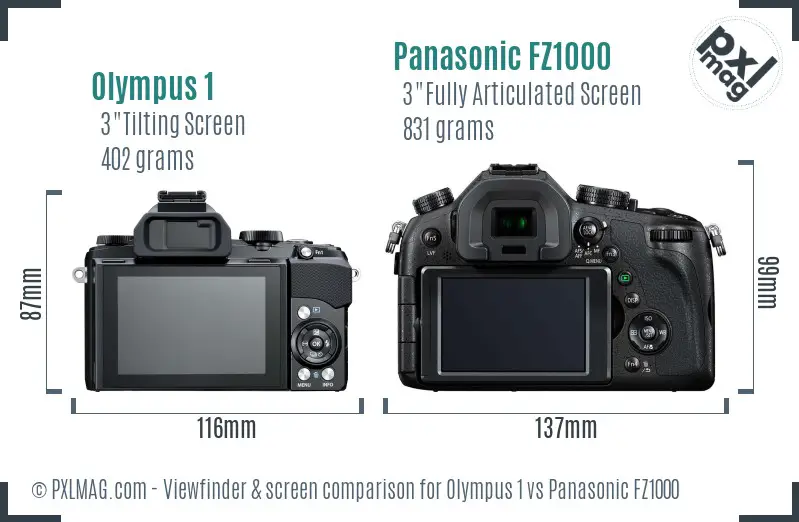 Olympus 1 vs Panasonic FZ1000 Screen and Viewfinder comparison