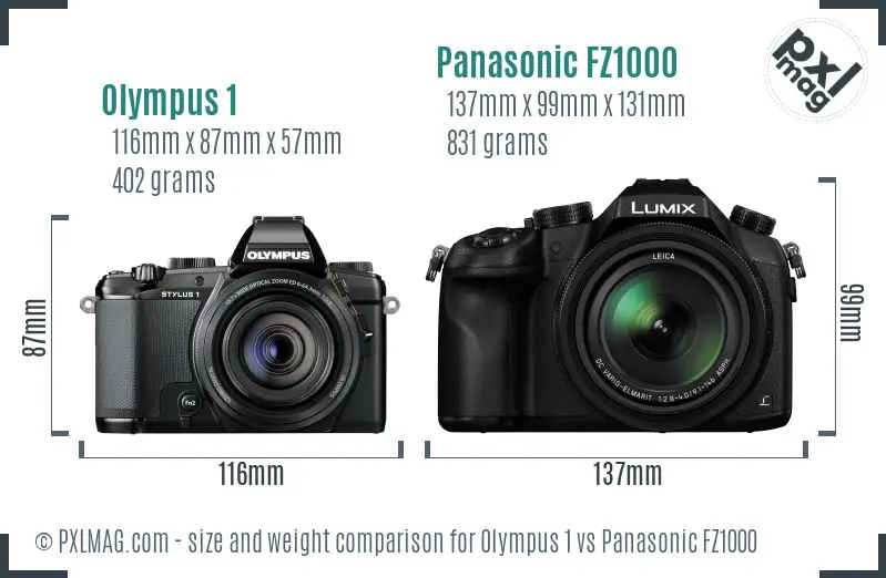 Olympus 1 vs Panasonic FZ1000 size comparison