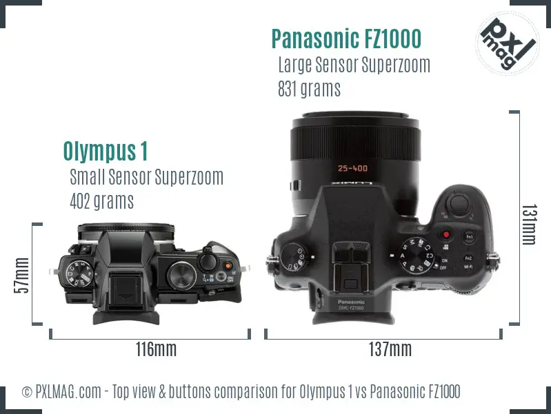 Olympus 1 vs Panasonic FZ1000 top view buttons comparison